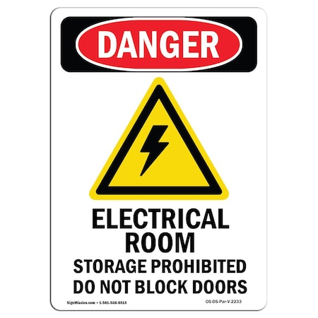 Signmission Safety Sign, OSHA Danger, 18" Height, Electrical Room Storage, Portrait OS-DS-D-1218-V-2233